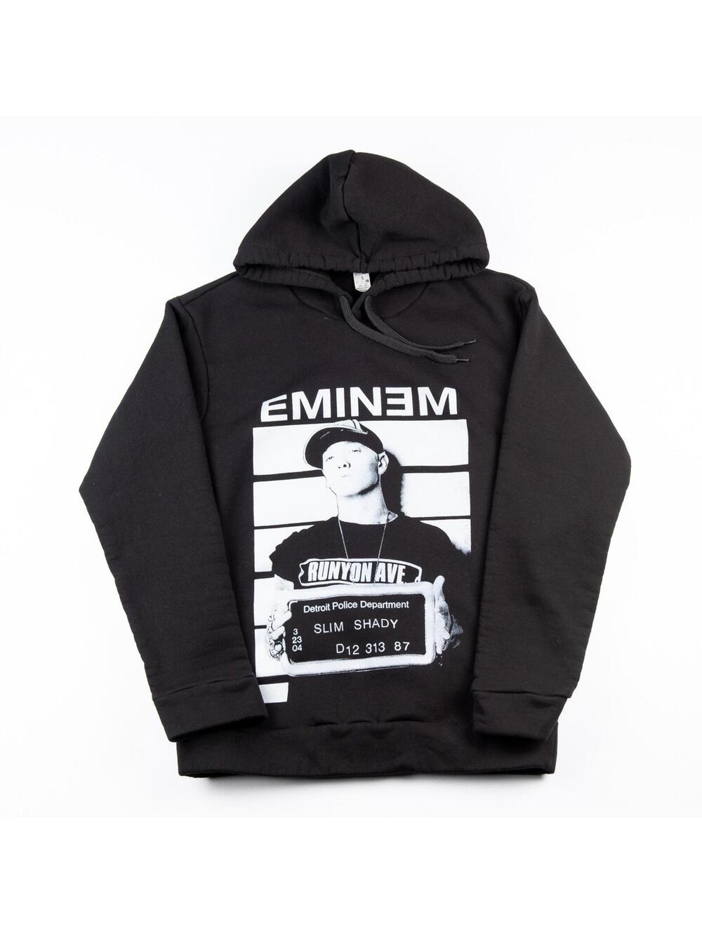 Eminem Slim Shady Runyon Ave Mugshot Black Hoodie Sweatshirt Youth Large